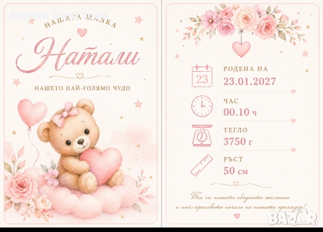 Бебешка визитка , снимка 3 - Други - 54574470