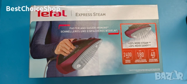 Парна ютия Tefal FV2837E0. 2400 W,  парат 40 г/мин, парен удар 180 г/мин, резервоар 270 мл, снимка 2 - Ютии - 55052935