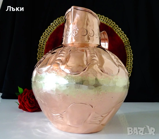 Медна кана за вино,стомна,чиста червена мед,позлата,печат. , снимка 3 - Антикварни и старинни предмети - 54973905