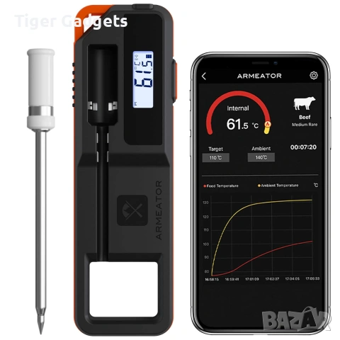 ARMEATOR A1 Безжичен Bluetooth термометър за месо – Смарт термометър за BBQ, грил, пушилня и фурна