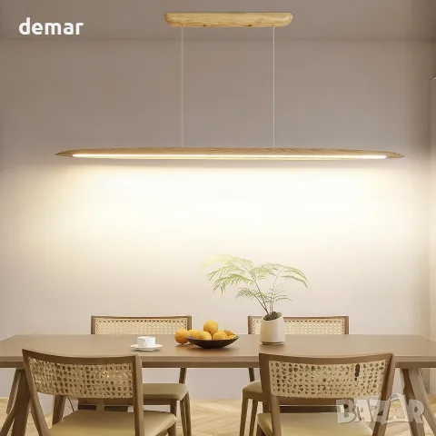LED дървена висяща лампа/полилей 130 см с дистанционно управление димируемо осветление за трапезария, снимка 8 - Полилеи - 55492360