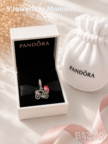 Сребърен талисман 925 за гривни PANDORA Bike with hearts, снимка 2 - Гривни - 55069766