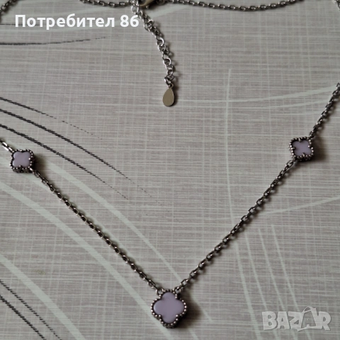 Чисто ново сребърно колие с детелини , снимка 2 - Колиета, медальони, синджири - 54604569