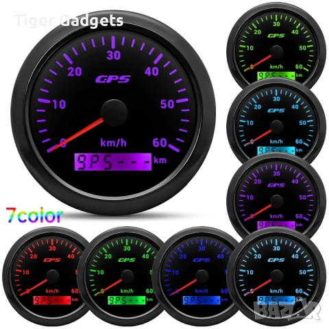 Километраж GPS Speedometer 85mm 0-60 km/h – GPS километраж с 7-цветна LED подсветка и одометър, IP67, снимка 12 - Части - 54658329
