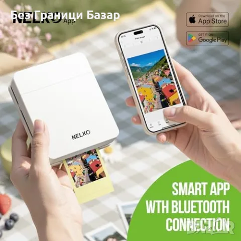 Нов Портативен цветен принтер за снимки стикери Nelko PP01 iOS Android самозалепваща хартия 60 листа, снимка 3 - Принтери, копири, скенери - 55303674