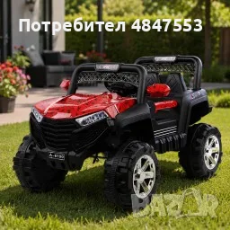 Детско електрическо бъги 4×4 с дистанционно, LED, USB и MP3 – 4 мотора, червено