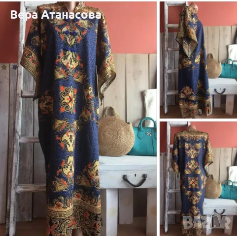 💙🩵💙 Кафтан рокля от памучна материя със свободен силует👗 л/хл🔥, снимка 2 - Рокли - 55605689