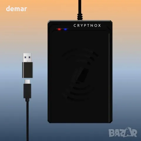 NFC безконтактен четец за смарт карти USB-C за FIDO2 и MIFARE, ISO 14443, USB-A адаптер, снимка 2 - Друга електроника - 55569353
