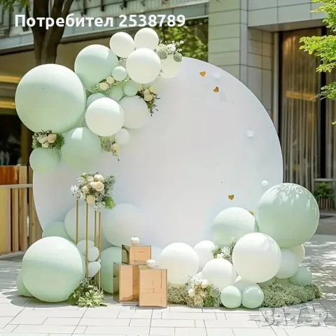 Метална кръгла арка за балони 180 см + бяло платно (фон) за декорация, снимка 5 - Декорация - 55523599