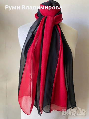 Шал в червено и черно Gerry Weber от коприна, снимка 2 - Шалове - 54339649