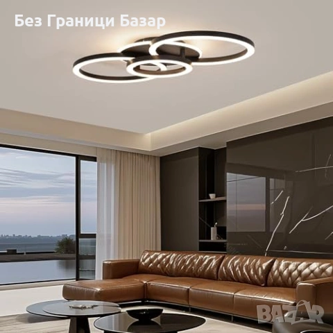 Нова таванна лампа Черен LED плафон 3 пръстена 50W димируем за хол спалня кухня осветление, снимка 4 - Лед осветление - 54920762