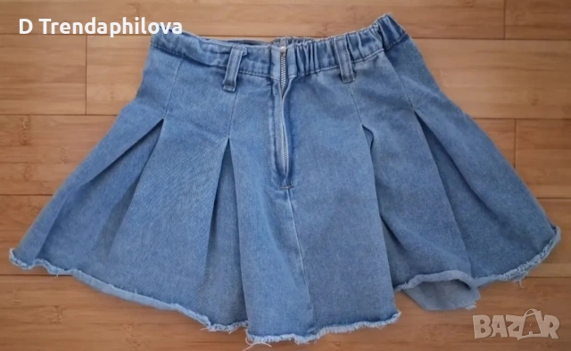 SHEIN Girlism Плисирана дънкова пола с необработен подгъв 