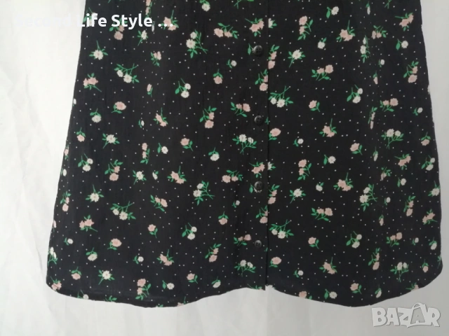 H&M дамска къса рокля с буфан ръкави, копчета отпред и принт цветя и точки р-р S (EU 36), снимка 6 - Рокли - 54157985