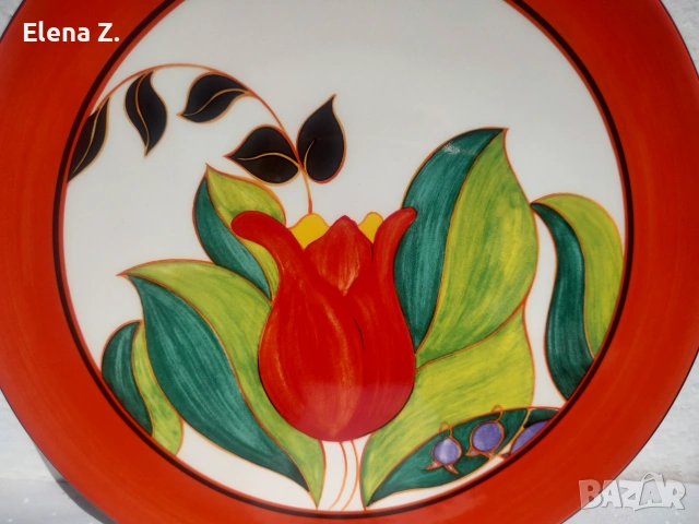 Разкошно декоративно плато Wedgwood Clarice Cliff Red Tulip, снимка 8 - Декорация за дома - 55247431