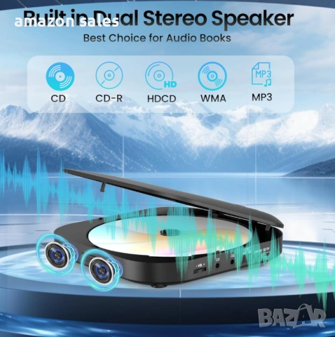Преносим CD плейър DESOBRY с Bluetooth CD плейър с високоговорители, презареждащ се дискмен за кола , снимка 8 - Други - 54479867