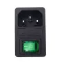 Захранващо гнездо IEC320, C14, АС, с копче и предпазител, 4A, 250VAC, Зелен, снимка 1