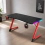 Геймърско бюро 140x60x75 см, RGB LED осветление, карбонов плот, поставка за напитки и слушалки, снимка 2