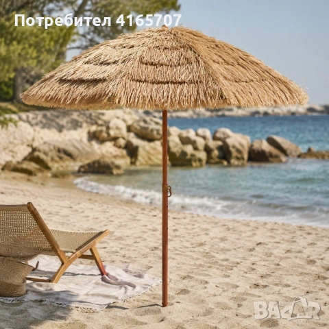 Хавайски плажен чадър с тропически дизайн и UV защита – Ø 180 см, снимка 5 - Басейни и аксесоари - 54960914