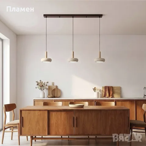 Полилей с 3 висящи лампи от естествен камък Травертин, снимка 8 - Лампи за таван - 55692875