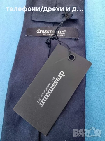 Нова копринена тъмно синя вратовръзка Dressmann, снимка 2 - Други - 54787021
