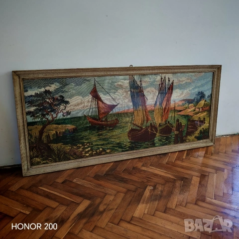 Стар гоблен Пристан в Елада. , снимка 5 - Гоблени - 54127221