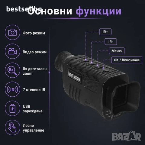 Уред за нощно виждане мощен монокъл инфрачервена камера оптика лов, снимка 4 - Екипировка - 46066505
