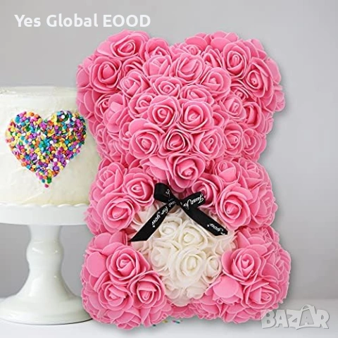 Подаръчна розова мечка в кутия Rose Teddy Bear, снимка 3 - Изкуствени цветя - 54941248