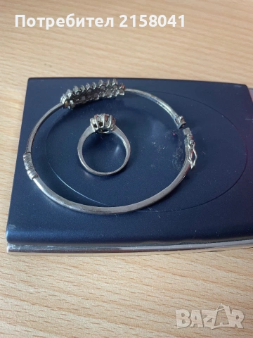 Дамска сребърна гривна с пръстен, снимка 6 - Гривни - 54177637
