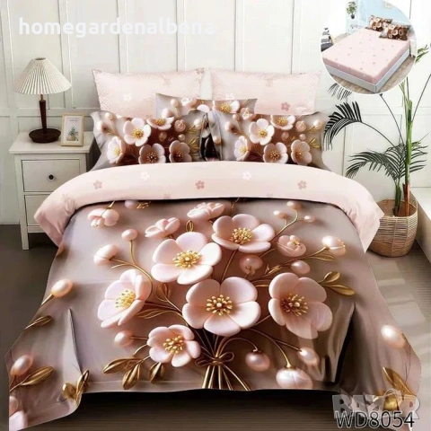 Флорален спален комплект с ластик 100% памук 200x230 / 180x200, снимка 10 - Спално бельо - 54094910