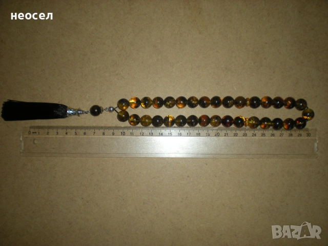 Кехлибарена броеница от натурален балтийски кехлибар цвят черен в мед /с фосили/ 36.29гр.гр., снимка 2 - Други - 49610943