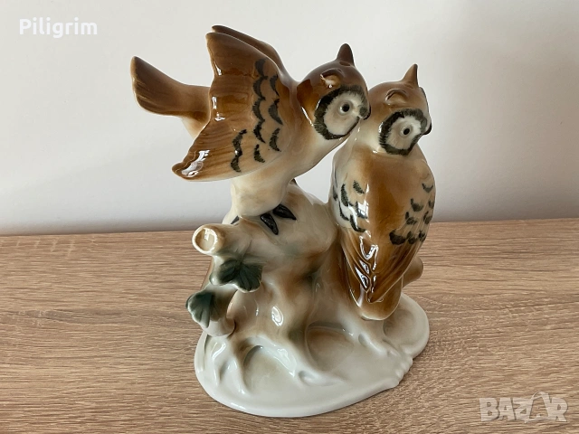 Порцеланова фигурка «Две сови на клон» Gräfenthal, Източна Германия, 1955 г.