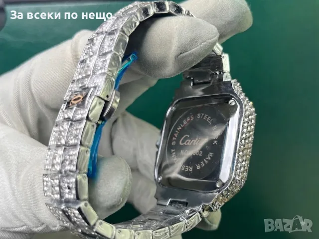 Cartier Santos Iced Мъжки Часовник С Диаманти И Дата Код Chronolux54, снимка 2 - Мъжки - 55649079