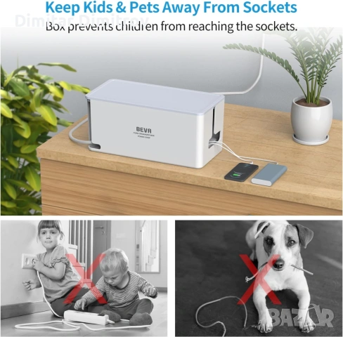 BEVA скрит удължител с кутия за кабели – 6 контакта + 3 USB-A + 1 USB-C, 3680W, 16A, 2м кабел, снимка 2 - Други - 55150349