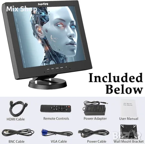 Нов 12-инчов цветен TFT LCD монитор за видеонаблюдение (CCTV) с резолюция 800x600 съотношение 4:3 , снимка 6 - Друга електроника - 55391201