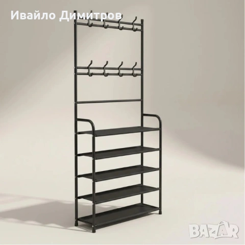 Многофункционален рафт за обувки със закачалки. Портманто (стоманено), снимка 7 - Етажерки - 54215386
