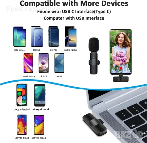 Безжичен микрофон тип Lavalier – USB-C, Plug & Play, с шумопотискане, снимка 2 - Микрофони - 55511888