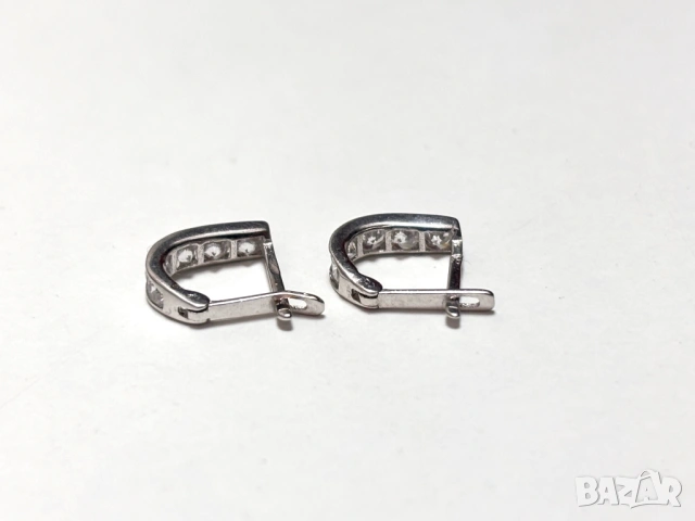 Златни Детски Обеци 0,78 грама 14K(проба 585) бяло злато с циркони, снимка 4 - Обеци - 54925131