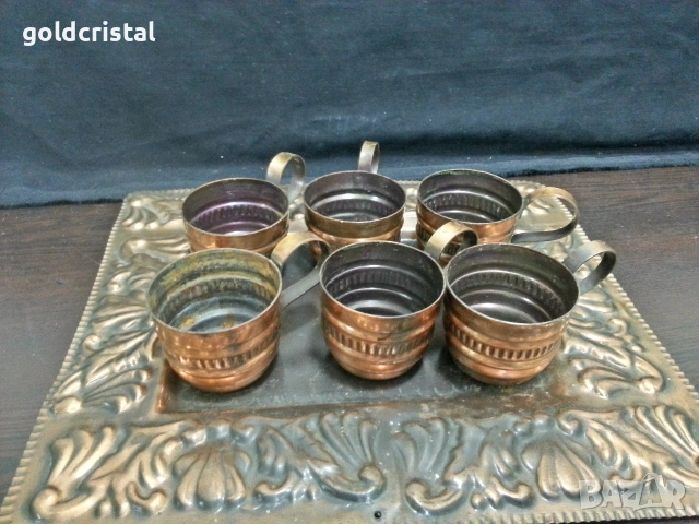 стари медни чашки с поднос , снимка 2 - Антикварни и старинни предмети - 37694657