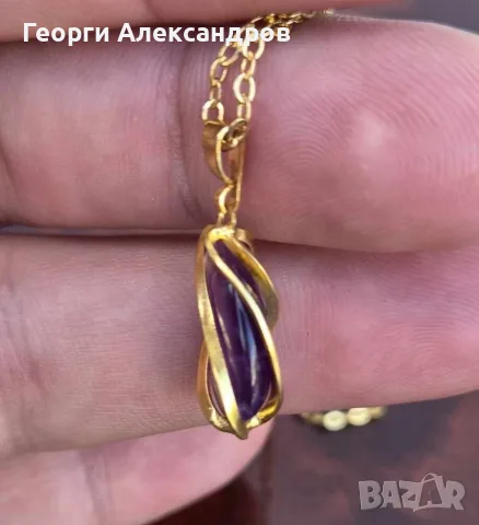 Старо Арт Нуво НЕЖНО ПОЗЛАТЕНО КОЛИЕ с НАТУРАЛЕН АМЕТИСТ, снимка 5 - Колиета, медальони, синджири - 55666607