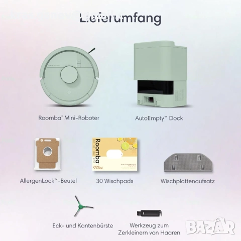 iRobot Roomba Mini робот прахосмукачка и моп + AutoEmpty Dock, цвят Mint, снимка 11 - Прахосмукачки - 54504301