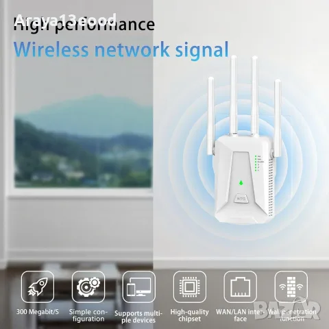 WiFi Extender Booster – усилвател на WiFi сигнал с 4 антени, Ethernet порт и обхват до 465 m², снимка 6 - Рутери - 55637209