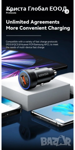 Essager 54W Метално Бързо Зарядно за Кола | USB-C PD 3.0 + USB-A QC 3.0, снимка 8 - Аксесоари и консумативи - 54005515
