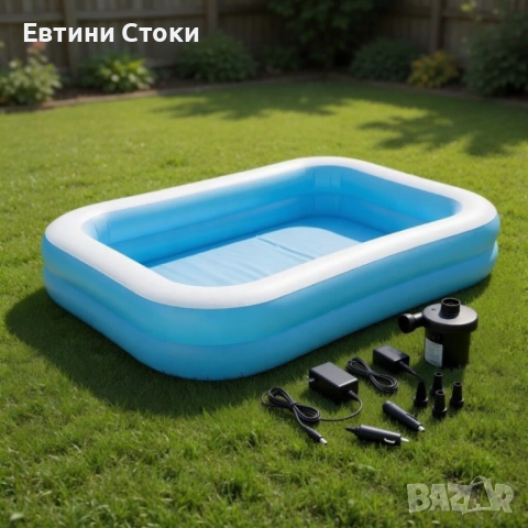Надуваем семеен басейн 200x150 см с електрическа помпа, снимка 2 - Басейни и аксесоари - 54668388