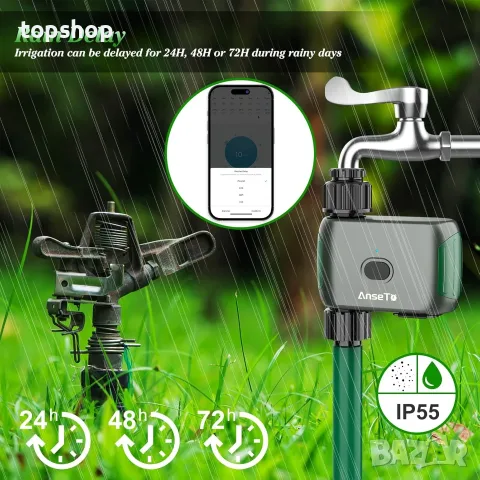 Чисто нов смарт Wi-Fi таймер за поливане AnseTo с хъб, App контрол и Rain Delay  , снимка 5 - Напояване - 55387887