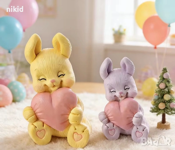 3D Заек зайче стискащо сърце силиконов молд форма фондан шоколад гипс смола свещ декор, снимка 4 - Форми - 54391528