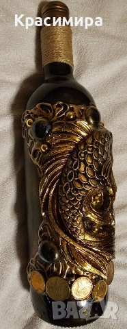 Арт бутилка "Златната рибка ", снимка 2 - Декорация за дома - 54225561
