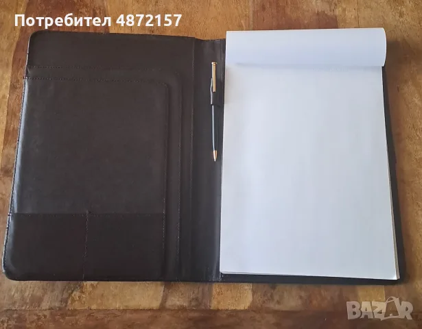 папка луксозна за документи тъмнокафява естествена кожа с химикалка А4, снимка 4 - Ученически пособия, канцеларски материали - 55616573