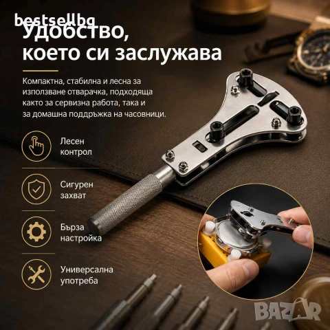 Професионална отварачка за часовници до 55 мм часовникарски инструмент за отваряне смяна на батерия, снимка 7 - Други инструменти - 54366725