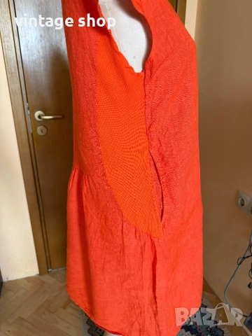 Ленена рокля Esvivid в наситен оранжев цвят, размер М/ малко L, снимка 3 - Рокли - 53955538