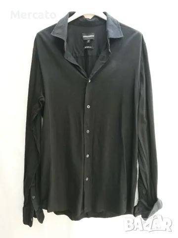 Черна риза с копчета Emporio Armani, снимка 2 - Ризи - 55539387